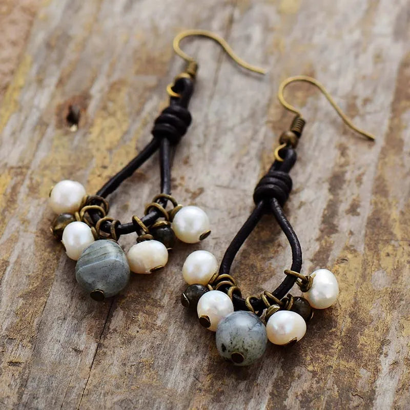 Vintage Pearl Labradorite Earrings