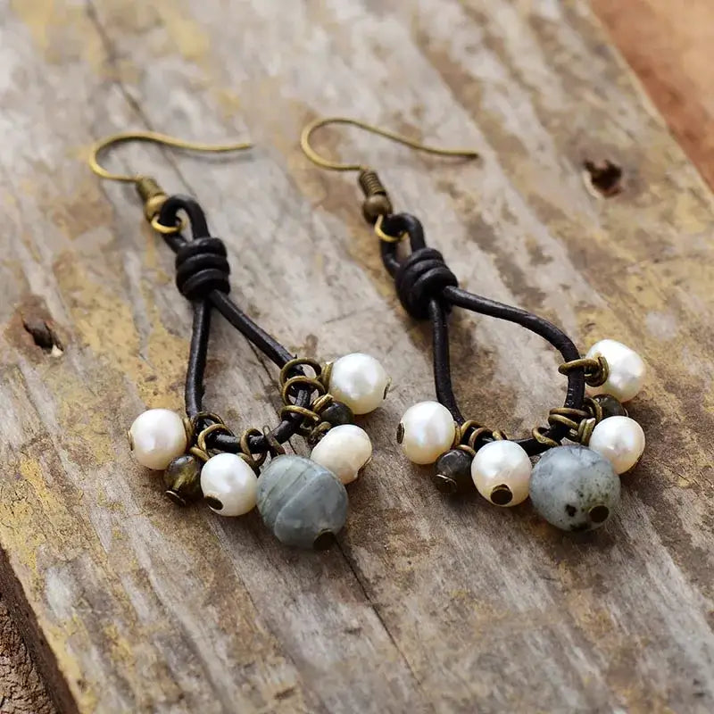 Vintage Pearl Labradorite Earrings