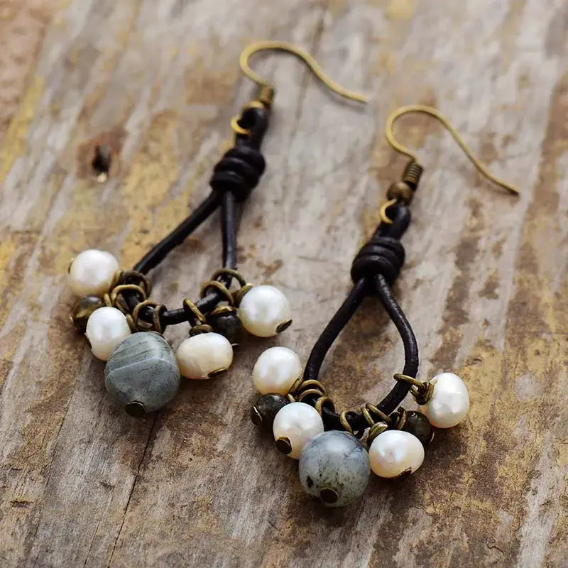 Vintage Pearl Labradorite Earrings